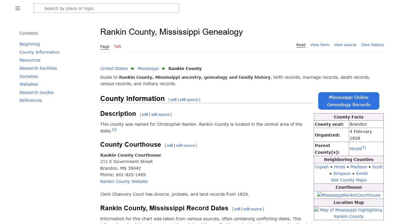 Rankin County, Mississippi Genealogy • FamilySearch