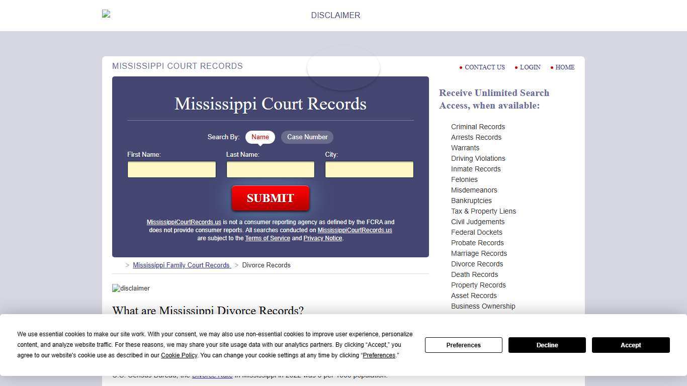 Mississippi Divorce Records Search | MississippiCourtRecords.us